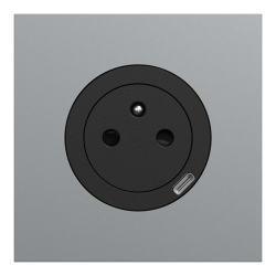 Schneider Odace - prise 2P+T affleurante + chargeur USB-C 18W noir - avec plaque de finition métal titane - Réf : S940042-PMT