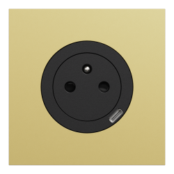 Schneider Odace - prise 2P+T affleurante + chargeur USB-C 18W noir - avec plaque de finition métal laiton - Réf : S940042-PML