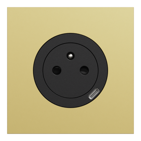 Schneider Odace - prise 2P+T affleurante + chargeur USB-C 18W noir - avec plaque de finition métal laiton - Réf : S940042-PML