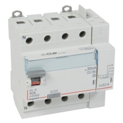 Legrand - Interrupteur diff DX³-ID arrivée haut à vis et départ haut auto - 4P 400V~ 40A typeF 30mA - 5 modules - Réf : 411658