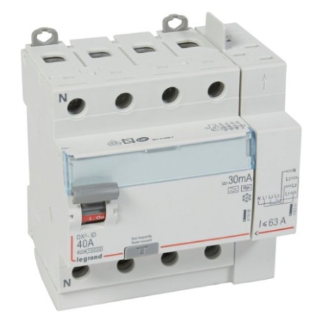 Legrand - Interrupteur diff DX³-ID arrivée haut à vis et départ haut auto - 4P 400V~ 40A typeF 30mA - 5 modules - Réf : 411658