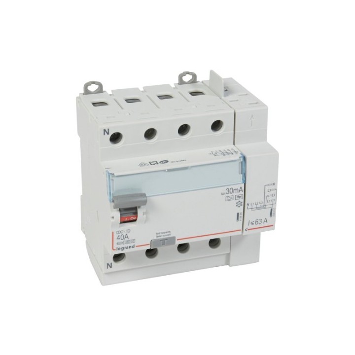 Legrand - Interrupteur diff DX³-ID arrivée haut à vis et départ haut auto - 4P 400V~ 40A typeF 30mA - 5 modules - Réf : 411658