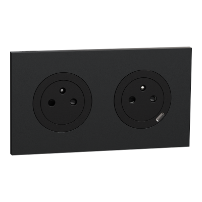 Schneider Odace - 2 prises 2P+T affleurantes + 1 chargeur USB-C noir onyx avec plaque de finition perle noire - Réf : S940052-42