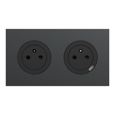 Schneider Odace - 2 prises 2P+T affleurantes + 1 chargeur USB-C noir onyx avec plaque de finition perle noire - Réf : S940052-42