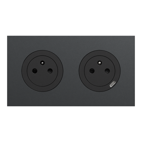 Schneider Odace - 2 prises 2P+T affleurantes + 1 chargeur USB-C noir onyx avec plaque de finition perle noire - Réf : S940052-42