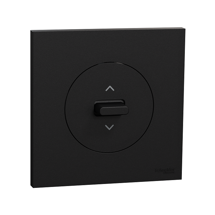 Schneider Odace - inter ou poussoir volet roulant 3 positions à levier avec plaque de finition noir onyx - Réf : S940208-P