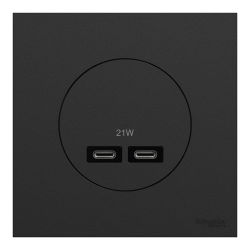 Schneider Odace - chargeur double USB type C+C - 21W Power Delivery avec plaque de finition noir onyx - Réf : S940401-P