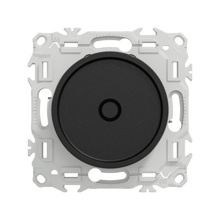 Schneider Odace - variateur de lumière universel 2 ou 3 fils rotatif avec plaque de finition noir onyx - Réf : S940519-P