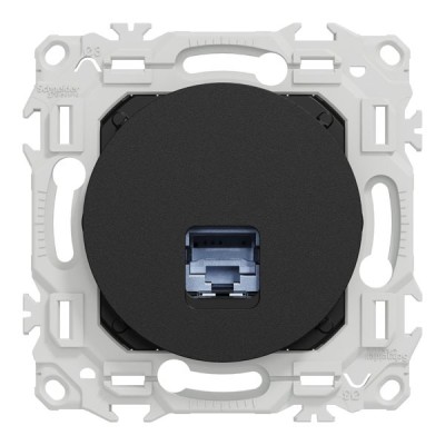 Schneider Odace - prise RJ45 - Cat6A STP grade 3TV - noir onyx avec plaque de finition Architecte - Réf : S940477-PA