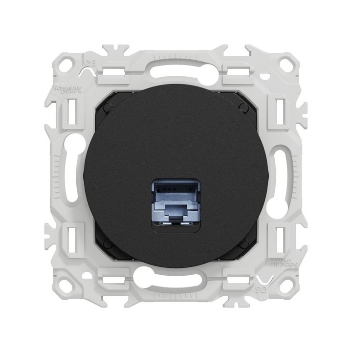 Schneider Odace - prise RJ45 - Cat6A STP grade 3TV - noir onyx avec plaque de finition Architecte - Réf : S940477-PA