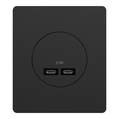 Schneider Odace - chargeur double USB type C+C - 21W Power Delivery - noir onyx avec sa plaque Architecte - Réf : S940401-PA