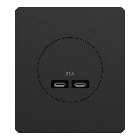 Schneider Odace - chargeur double USB type C+C - 21W Power Delivery - noir onyx avec sa plaque Architecte - Réf : S940401-PA