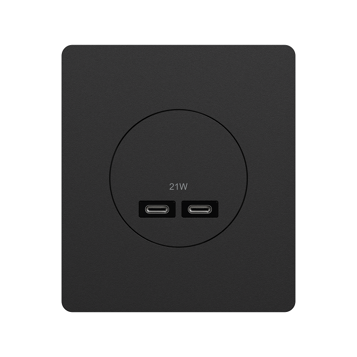 Schneider Odace - chargeur double USB type C+C - 21W Power Delivery - noir onyx avec sa plaque Architecte - Réf : S940401-PA