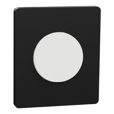Schneider Odace - va-et-vient ou poussoir blanc craie - 10AX - avec plaque de finition noir onyx - Réf : S920204-PAN