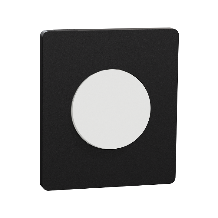 Schneider Odace - va-et-vient ou poussoir blanc craie - 10AX - avec plaque de finition noir onyx - Réf : S920204-PAN