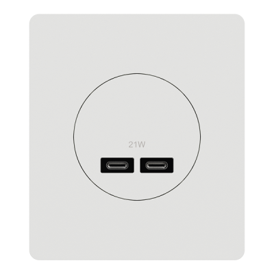Schneider Odace - chargeur double USB type C+C - 21W avec plaque de finition Architecte blanc craie  - Réf : S920401-PA