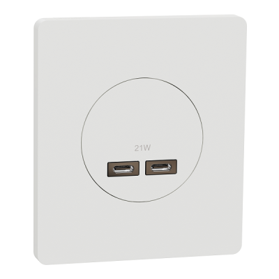 Schneider Odace - chargeur double USB type C+C - 21W avec plaque de finition Architecte blanc craie  - Réf : S920401-PA