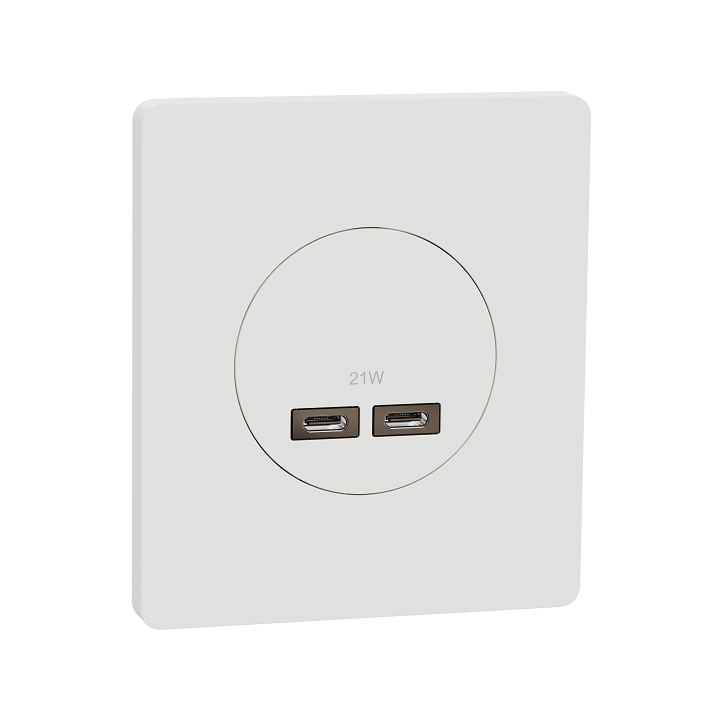 Schneider Odace - chargeur double USB type C+C - 21W avec plaque de finition Architecte blanc craie  - Réf : S920401-PA