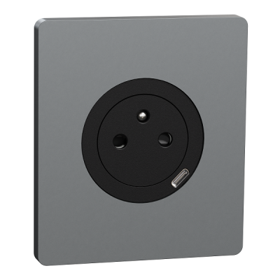 Schneider Odace - prise 2P+T affleurante + chargeur USB-C 18W noir avec plaque de finition Architecte titane - Réf: S940042-PAT