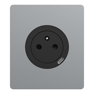 Schneider Odace - prise 2P+T affleurante + chargeur USB-C 18W noir avec plaque de finition Architecte titane - Réf: S940042-PAT