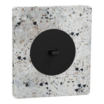 Schneider Odace - va-et-vient ou poussoir à levier noir onyx - 10AX - avec plaque Architecte Terrazzo - Réf : S940203-PA