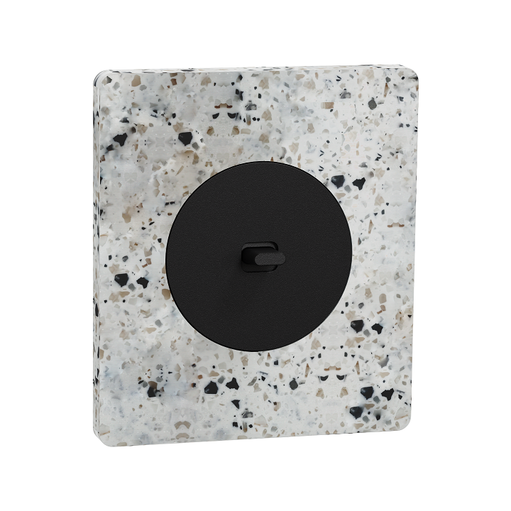 Schneider Odace - va-et-vient ou poussoir à levier noir onyx - 10AX - avec plaque Architecte Terrazzo - Réf : S940203-PA