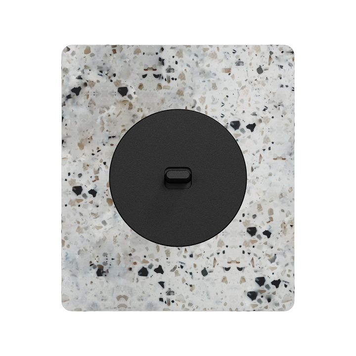 Schneider Odace - va-et-vient ou poussoir à levier noir onyx - 10AX - avec plaque Architecte Terrazo - Réf : S940203-PA