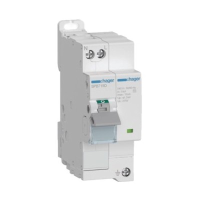 Hager - Parafoudre de type 2 avec disjoncteur associé Imax 15kA 1P+N 2module - Réf: SPB715D