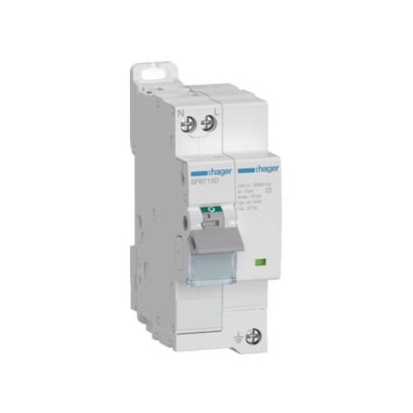 Hager - Parafoudre de type 2 avec disjoncteur associé Imax 15kA 1P+N 2module - Réf: SPB715D