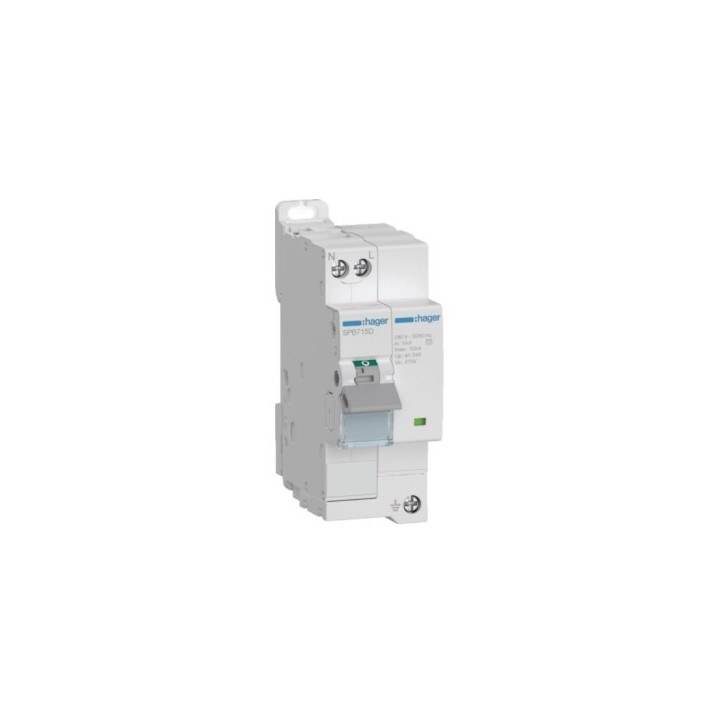 Hager - Parafoudre de type 2 avec disjoncteur associé Imax 15kA 1P+N 2module - Réf: SPB715D