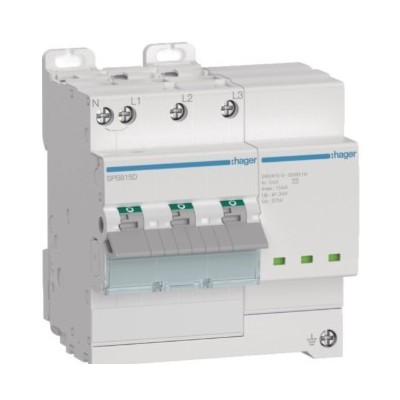 Hager - Parafoudre de type 2 avec disjoncteur associé Imax 15kA 3P+N 5 modules - Réf: SPB815D