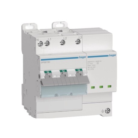 Hager - Parafoudre de type 2 avec disjoncteur associé Imax 15kA 3P+N 5 modules - Réf: SPB815D