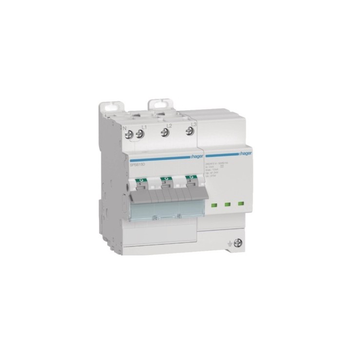 Hager - Parafoudre de type 2 avec disjoncteur associé Imax 15kA 3P+N 5 modules - Réf: SPB815D