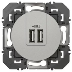 Legrand - Double chargeur USB Type-A dooxie 3A 15W finition aluminium- Réf : 600443