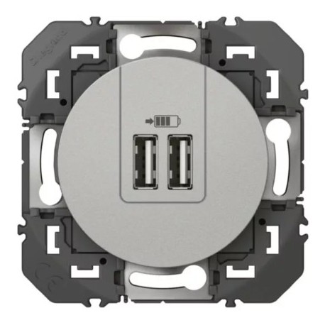 Legrand - Double chargeur USB Type-A dooxie 3A 15W finition aluminium- Réf : 600443
