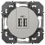 Legrand - Double chargeur USB Type-A dooxie 3A 15W finition aluminium- Réf : 600443