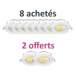Miidex Lighting - 10 Spots LED CCT BBC Inclinable dont 2 GRATUITS - 6W 2700/3000/4000K Dimmable  - Réf : 100268(10)