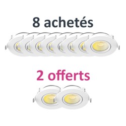 Miidex Lighting - 10 Spots LED CCT BBC Inclinable dont 2 GRATUITS - 6W 2700/3000/4000K Dimmable  - Réf : 100268(10)