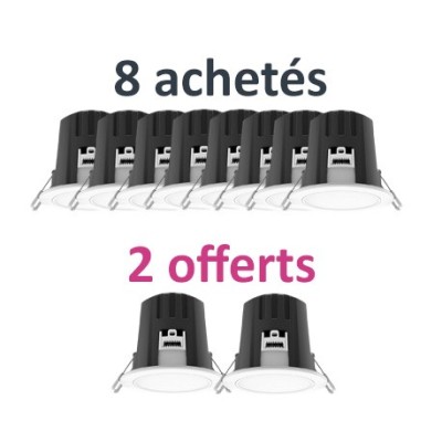 Miidex Lighting - 10 Spots LED IP65 dont 2 GRATUITS - cloche recouvrable + Connecteur rapide - 5W - 360LM - 4000K - Réf : 100012