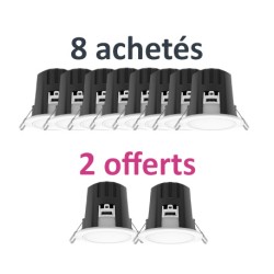 Miidex Lighting - 10 Spots LED IP65 dont 2 GRATUITS - cloche recouvrable + Connecteur rapide - 5W - 360LM - 4000K - Réf : 100012