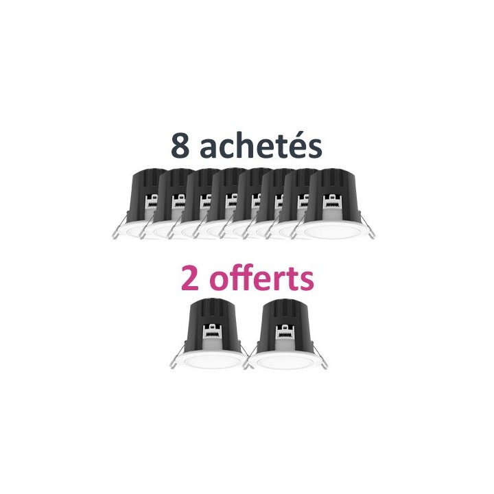 Miidex Lighting - 10 Spots LED IP65 dont 2 GRATUITS - cloche recouvrable + Connecteur rapide - 5W - 360LM - 4000K - Réf : 100012