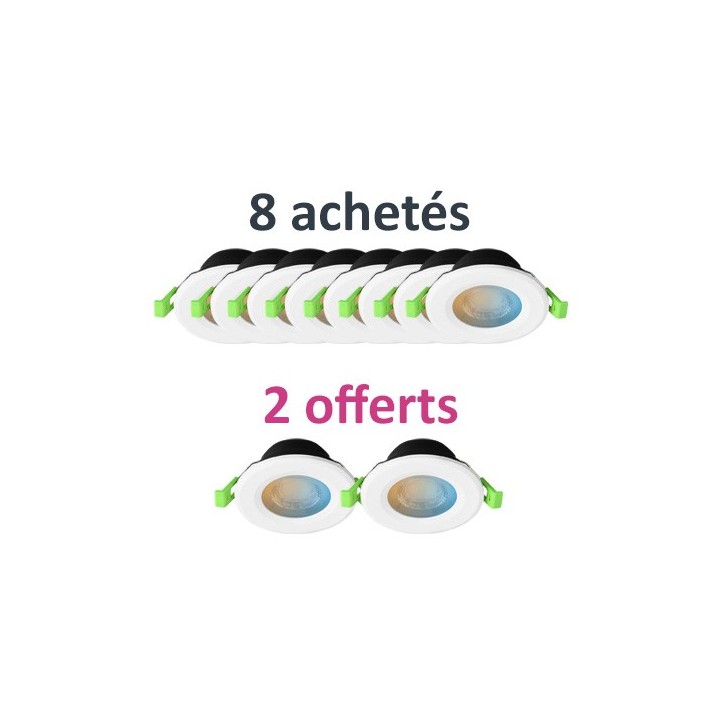 Miidex Lighting - 10 Spots LED dont 2 GRATUITS - CCT BBC 4-6W 3000/4000/5000/6500K - Dimmable - Réf : 100795