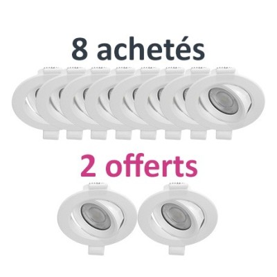 Miidex Lighting - 10 Spots LED Orientable dont 2 GRATUITS - 7W 4000K Dimmable - Réf : 100164