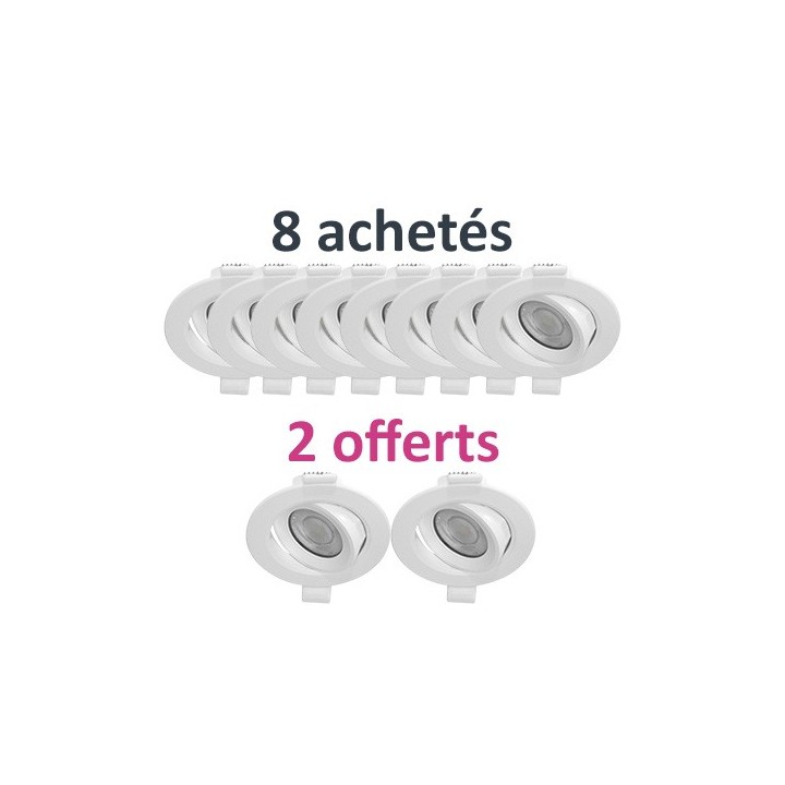 Miidex Lighting - 10 Spots LED Orientable dont 2 GRATUITS - 7W 4000K Dimmable - Réf : 100164
