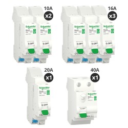Schneider - Resi9 XE - Lot de 6 disjoncteurs + 1 interrupteur différentiel 40A - Embrochable - Pour T2 - Réf : R9ERC240-P