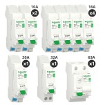Schneider - Resi9 XE - Lot de 8 disjoncteurs + 1 interrupteur différentiel 63A - Embrochable - Pour T3 - Réf : R9ERC263-P