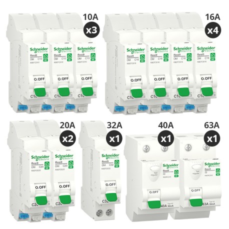 Schneider - Resi9 XE - Lot de 10 disjoncteurs + 2 interrupteurs différentiels 40A+63A - Embrochable - Pour T4 - Réf: R9ERA240-P