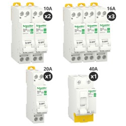 Schneider - Resi9 XP - Lot de 6 disjoncteurs + 1 interrupteur différentiel 40A - Peignable - Pour T2 - Réf : R9PRC240-P