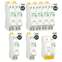Schneider - Resi9 XP - Lot de 8 disjoncteurs + 1 interrupteur différentiel 63A - Peignable - Pour T3 - Réf : R9PRC263-P