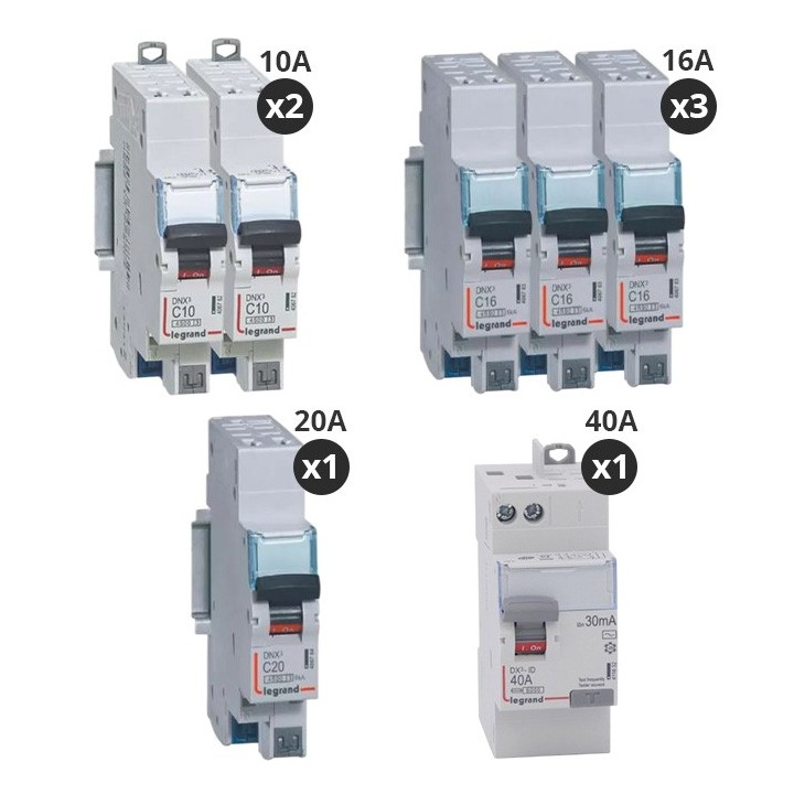 Legrand - Lot de 6 disjoncteurs + 1 interrupteur différentiel 40A - Type AC - Automatique - Pour T2 - Réf : 411632-P
